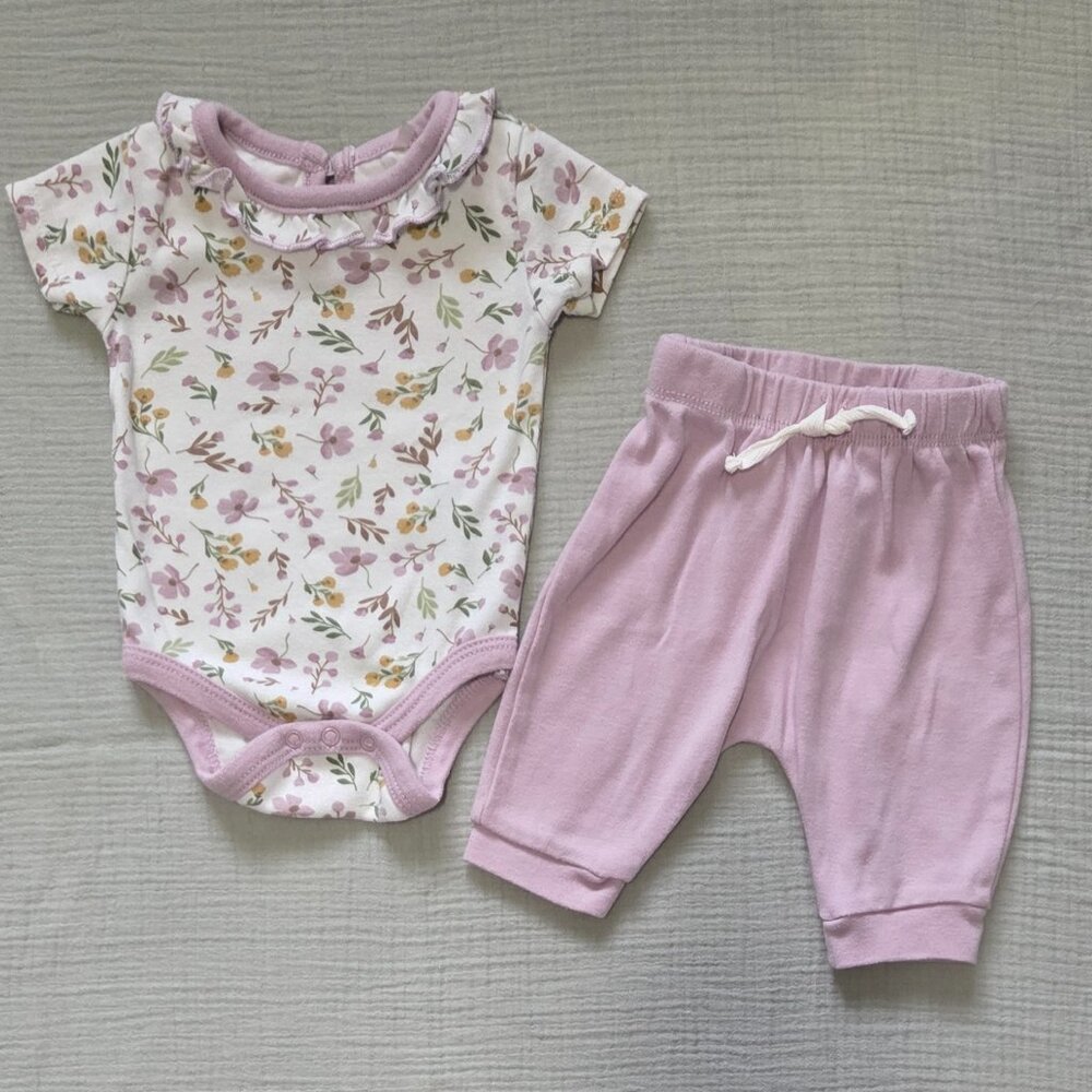 Baby Girl Purple Flower Matching Set